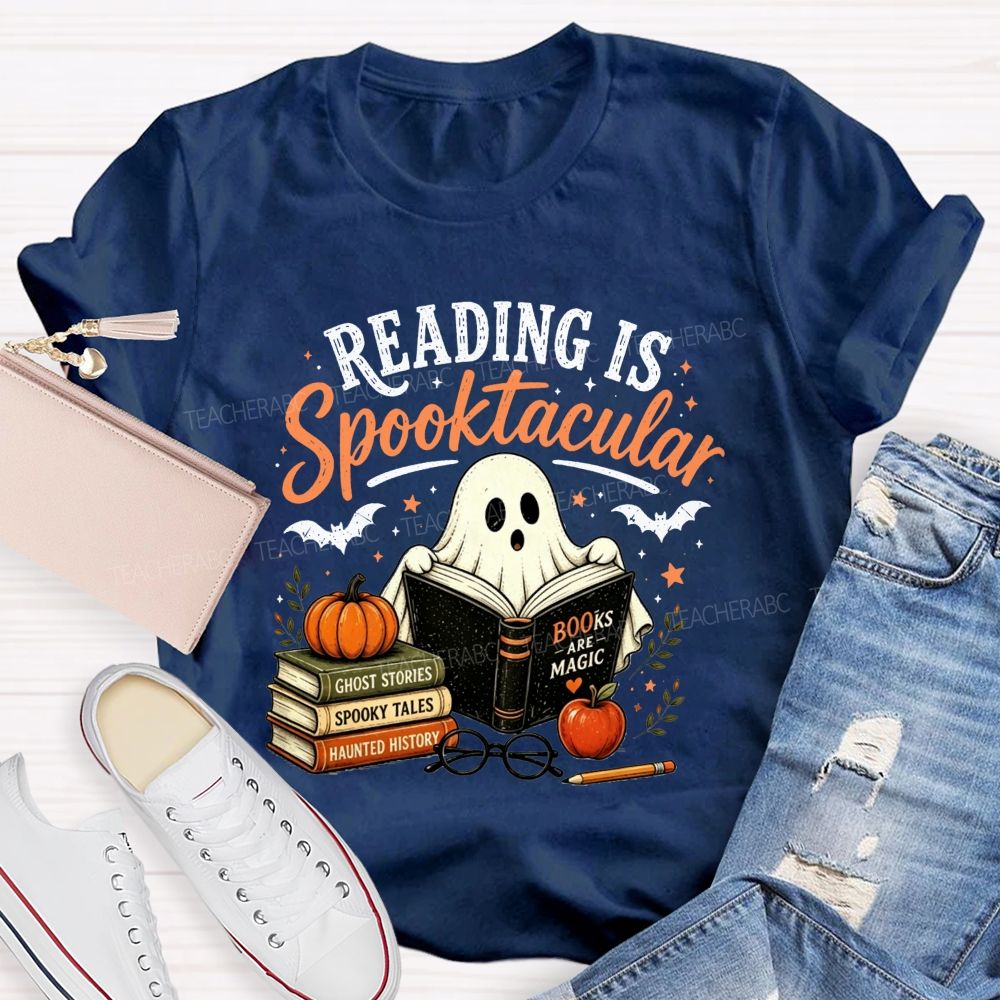 Reading Is Spooktacular Ghost Reading Halloween Teacher T-shirt