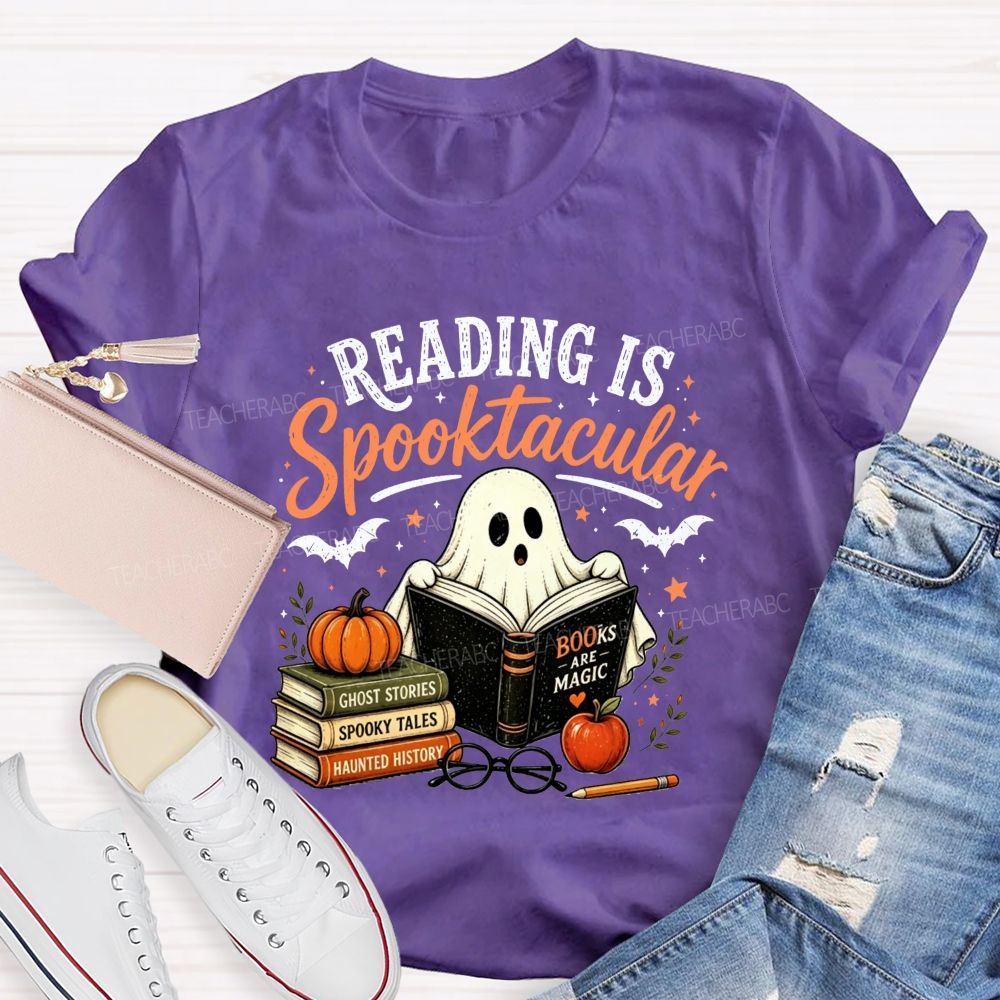 Reading Is Spooktacular Ghost Reading Halloween Teacher T-shirt