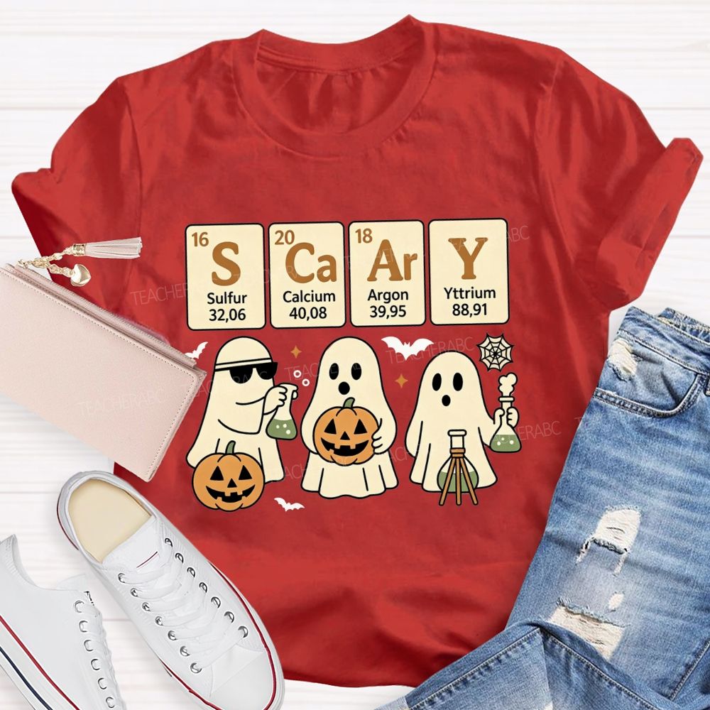Scary Periodic Table Science Ghost Halloween Teacher T-shirt