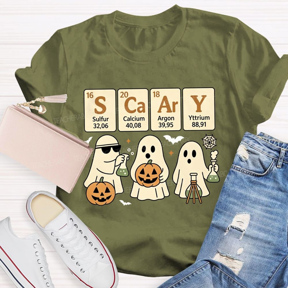 Scary Periodic Table Science Ghost Halloween Teacher T-shirt