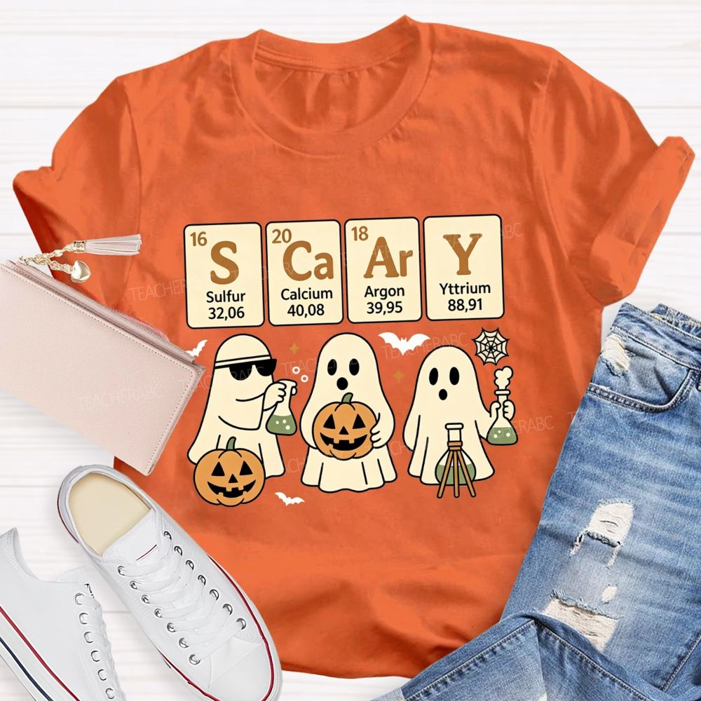 Scary Periodic Table Science Ghost Halloween Teacher T-shirt