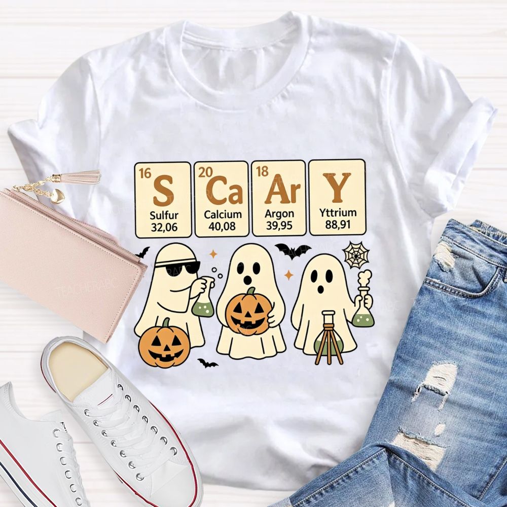 Scary Periodic Table Science Ghost Halloween Teacher T-shirt
