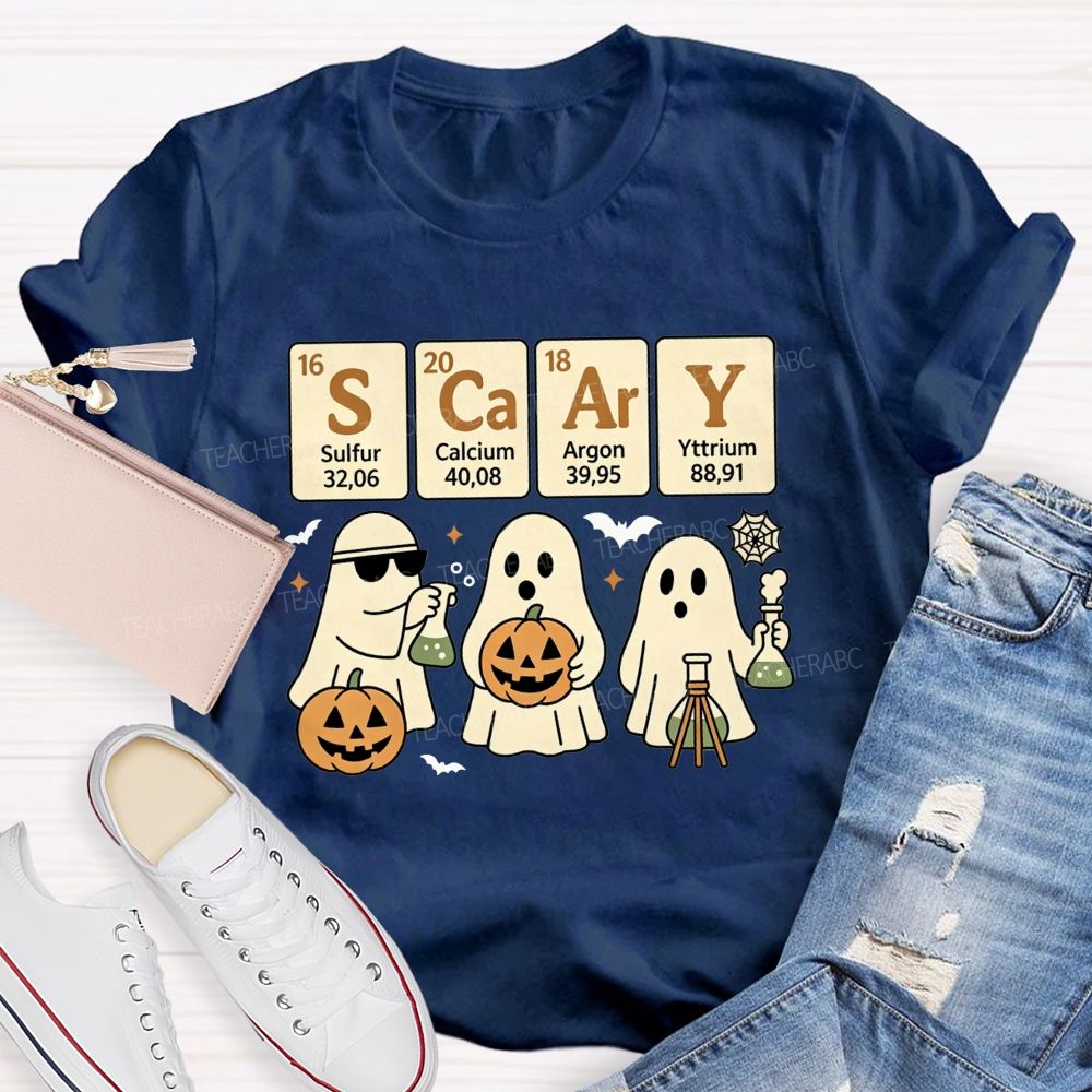 Scary Periodic Table Science Ghost Halloween Teacher T-shirt
