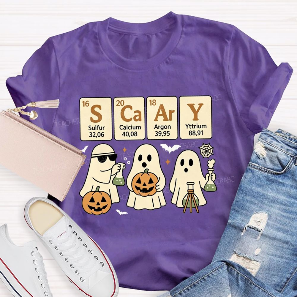 Scary Periodic Table Science Ghost Halloween Teacher T-shirt