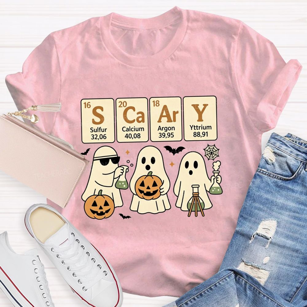 Scary Periodic Table Science Ghost Halloween Teacher T-shirt