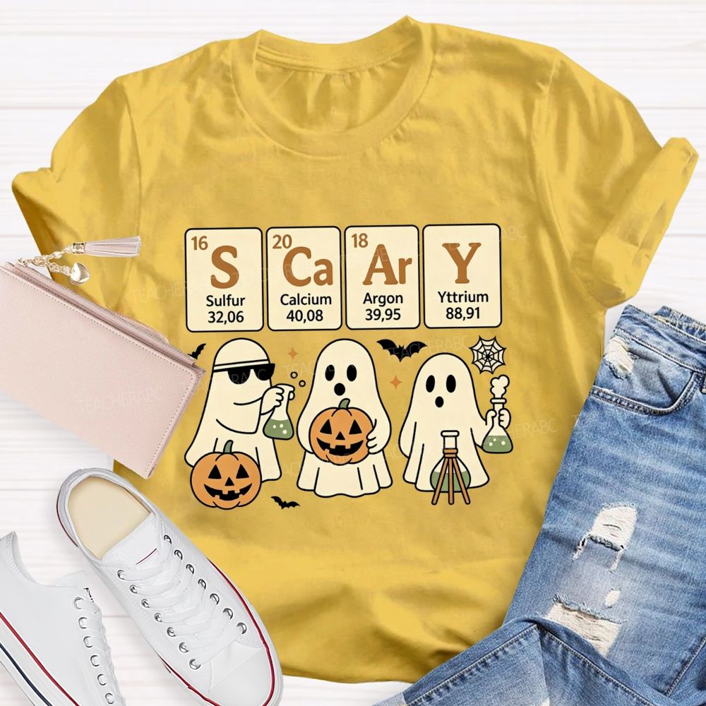 Scary Periodic Table Science Ghost Halloween Teacher T-shirt