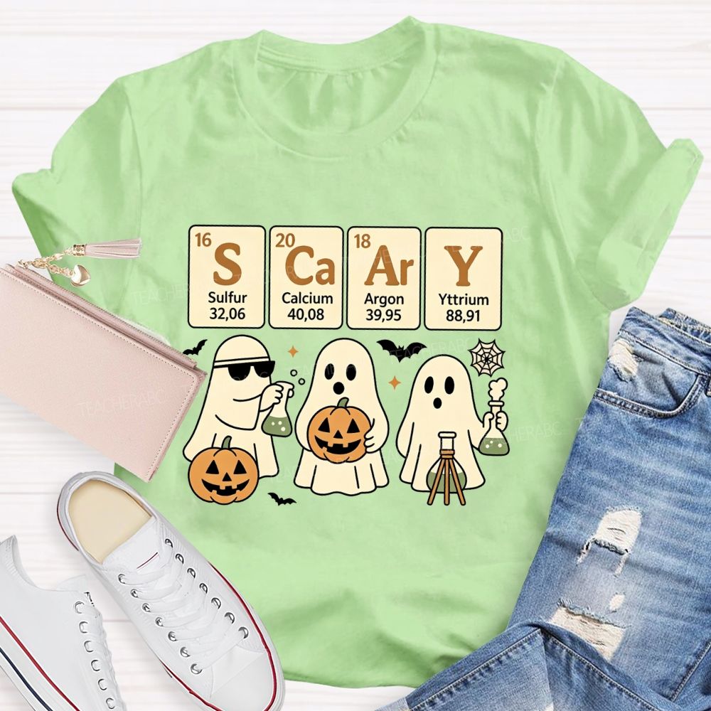 Scary Periodic Table Science Ghost Halloween Teacher T-shirt