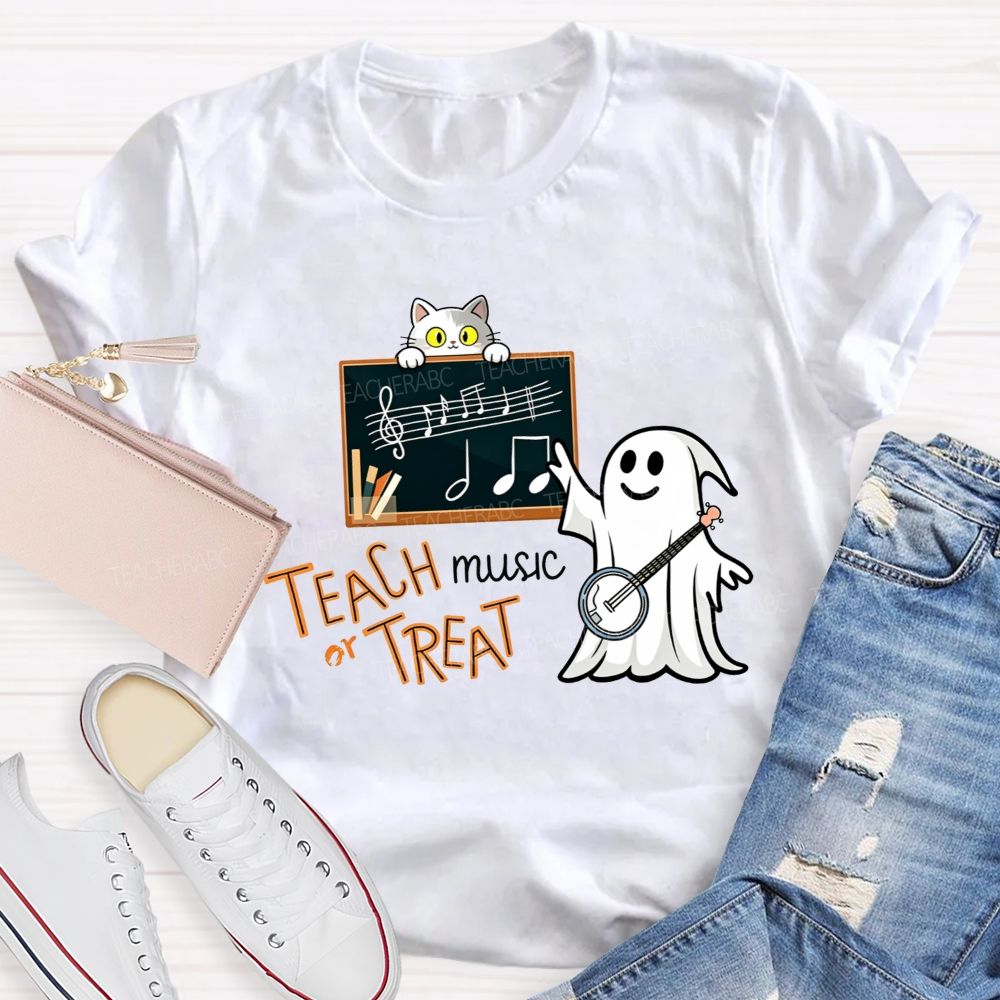 Teach Music Or Treat Spooky Music Teacher Vibes T-shirt