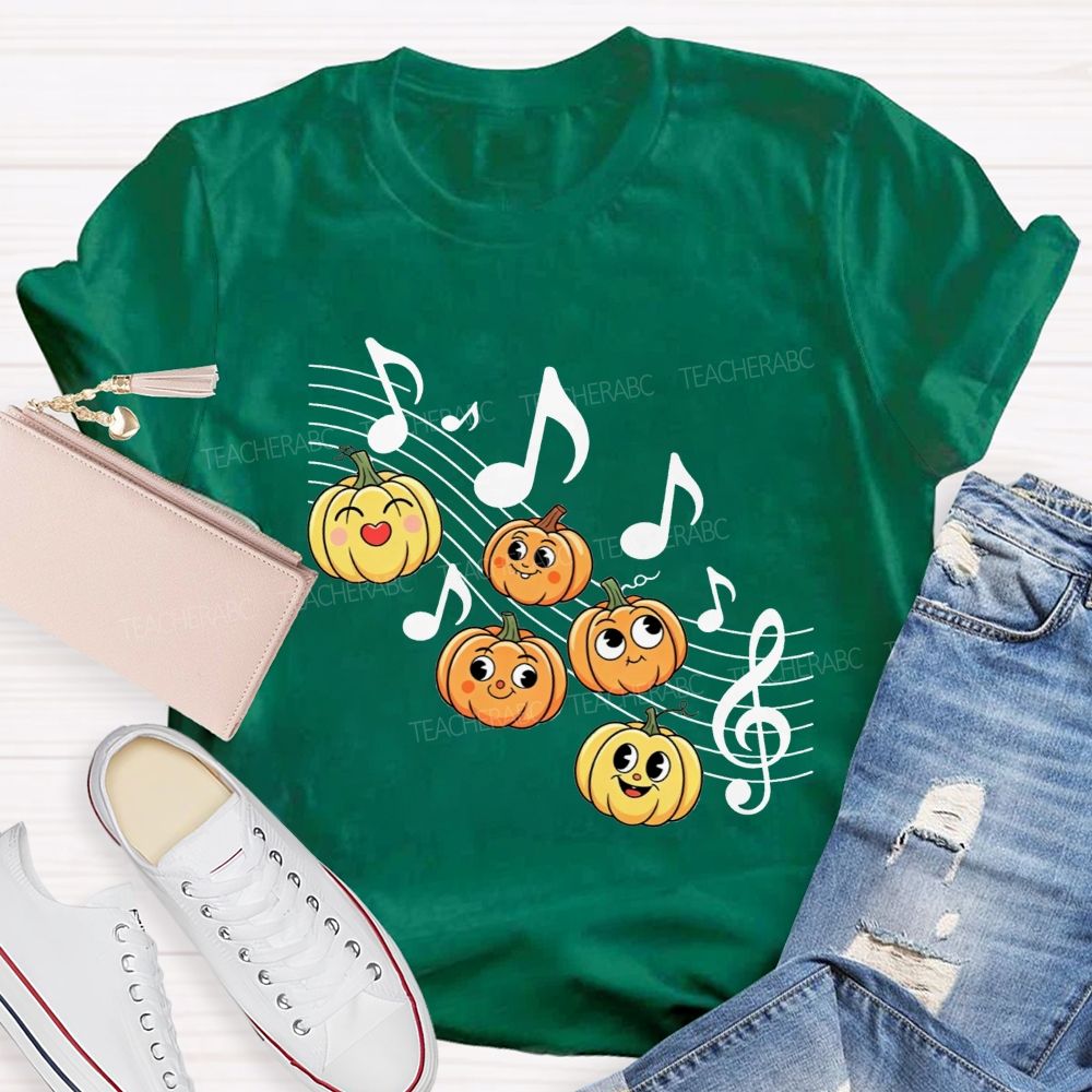 Halloween Vibes With Singing Pumpkins And Music Notes Teacher T-shirt
