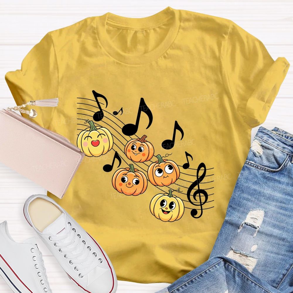 Halloween Vibes With Singing Pumpkins And Music Notes Teacher T-shirt