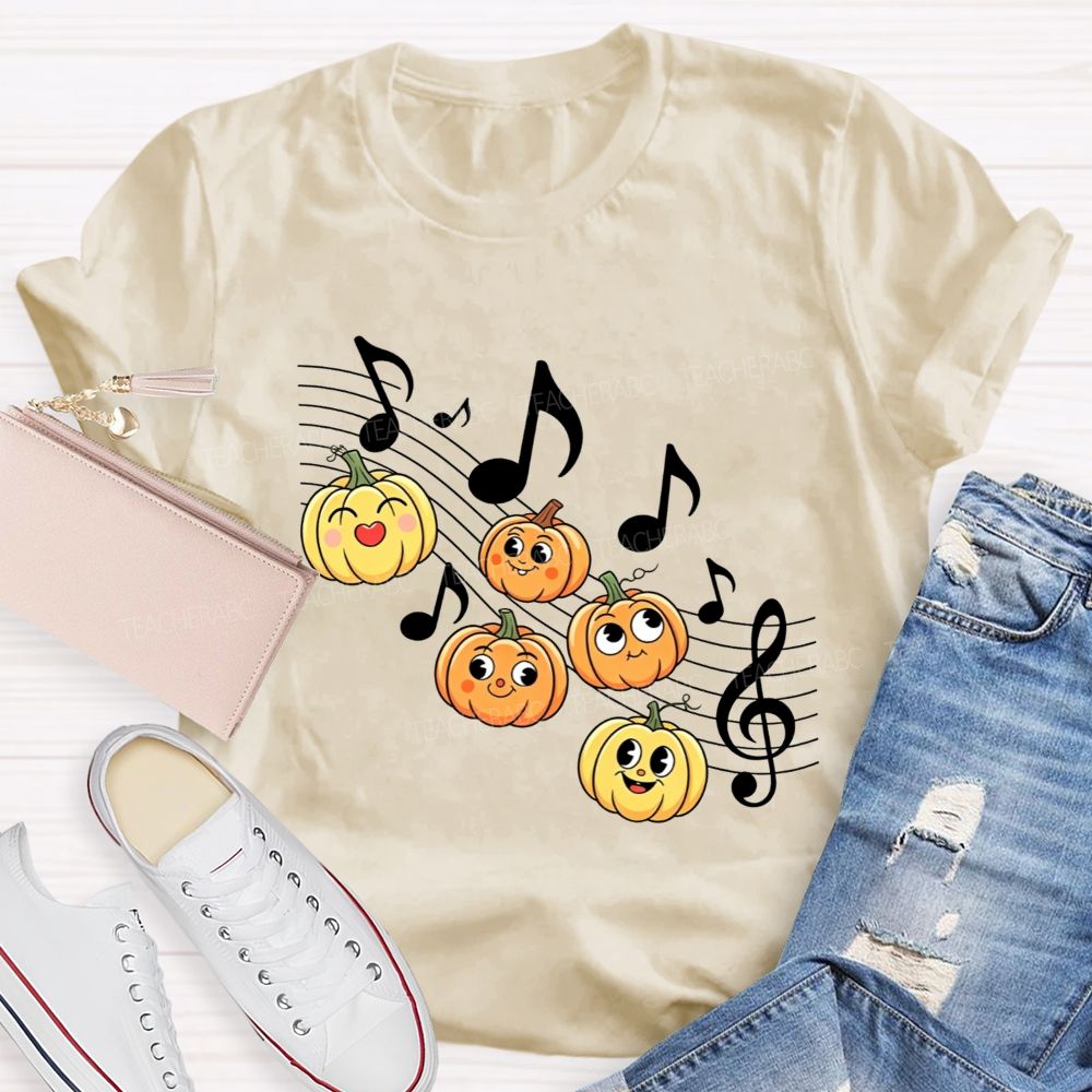 Halloween Vibes With Singing Pumpkins And Music Notes Teacher T-shirt