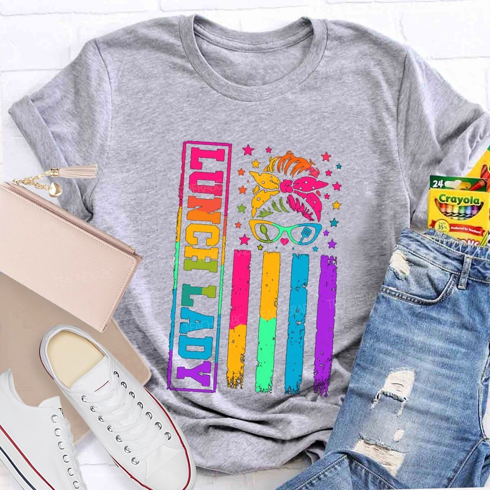 Tie-dye gradient effect Lunch Lady Teacher T-shirt