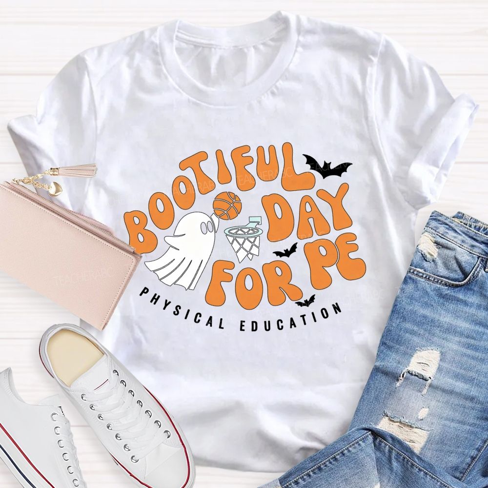Bootiful Day For Pe Ghost Playing Basketball Halloween Pe Teacher T-shirt