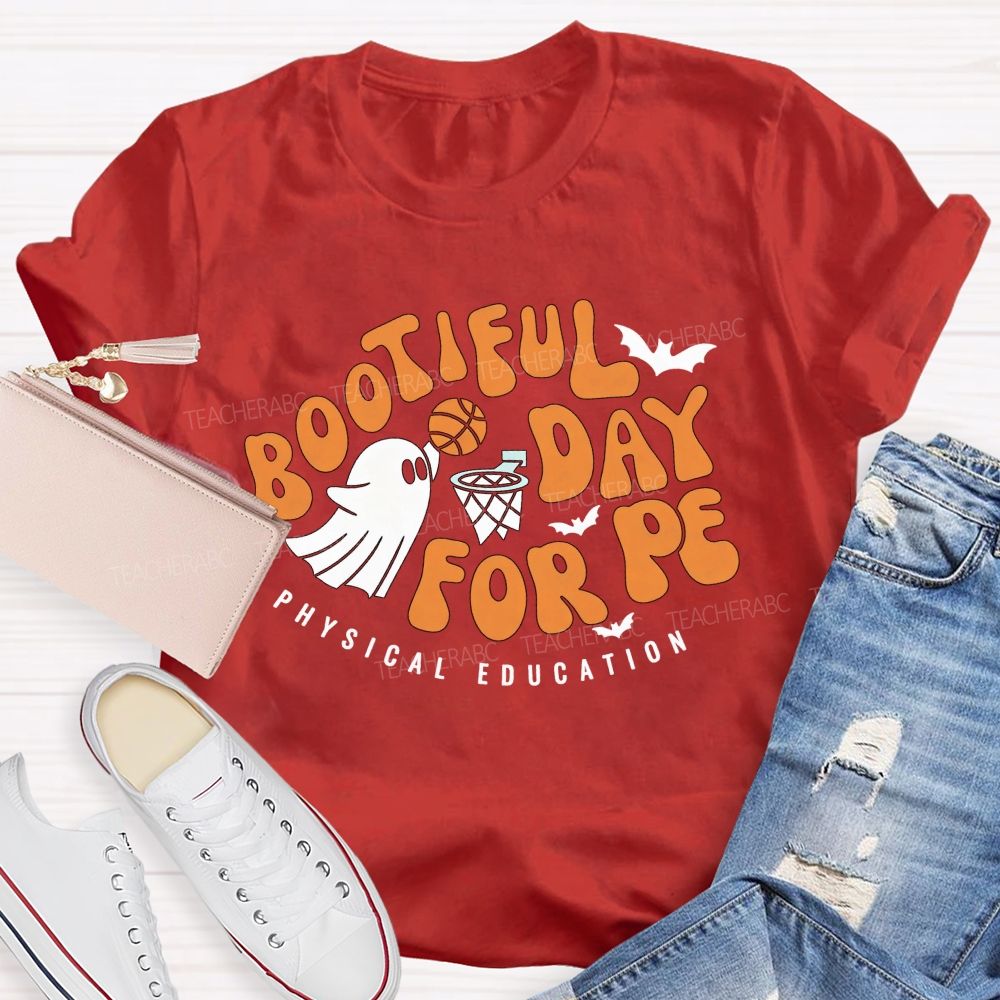 Bootiful Day For Pe Ghost Playing Basketball Halloween Pe Teacher T-shirt