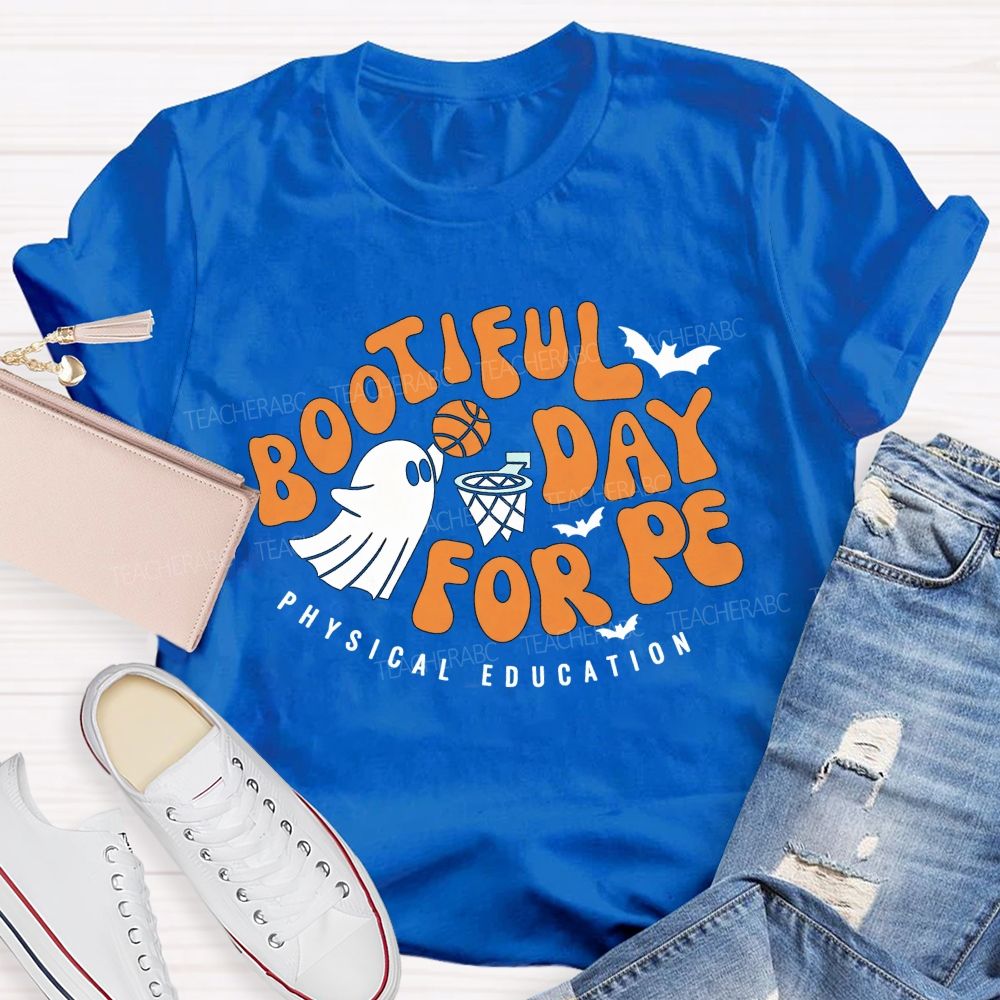 Bootiful Day For Pe Ghost Playing Basketball Halloween Pe Teacher T-shirt