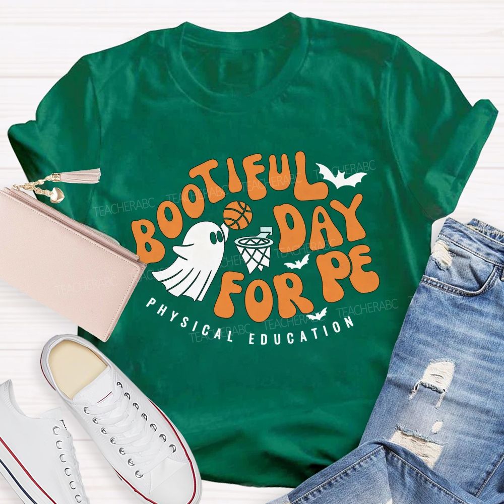 Bootiful Day For Pe Ghost Playing Basketball Halloween Pe Teacher T-shirt