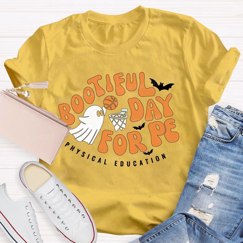 Bootiful Day For Pe Ghost Playing Basketball Halloween Pe Teacher T-shirt