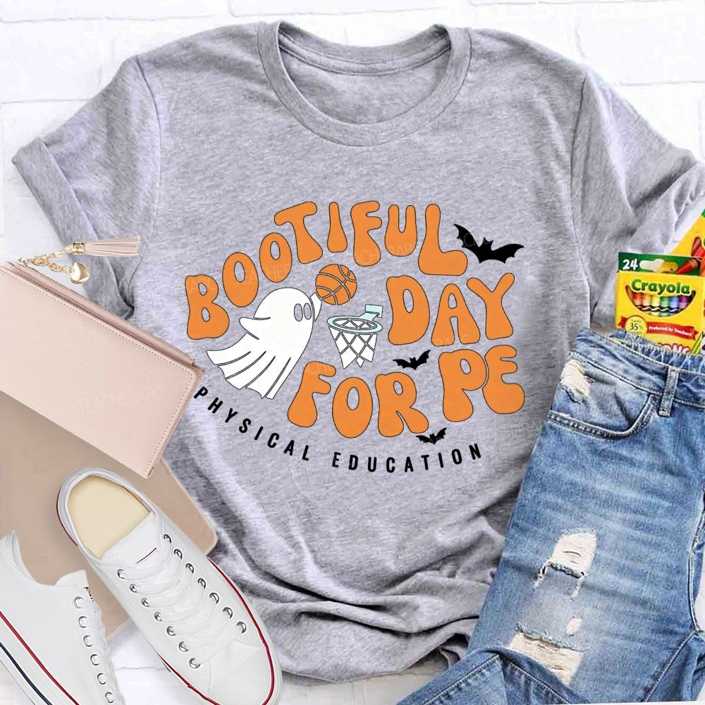 Bootiful Day For Pe Ghost Playing Basketball Halloween Pe Teacher T-shirt