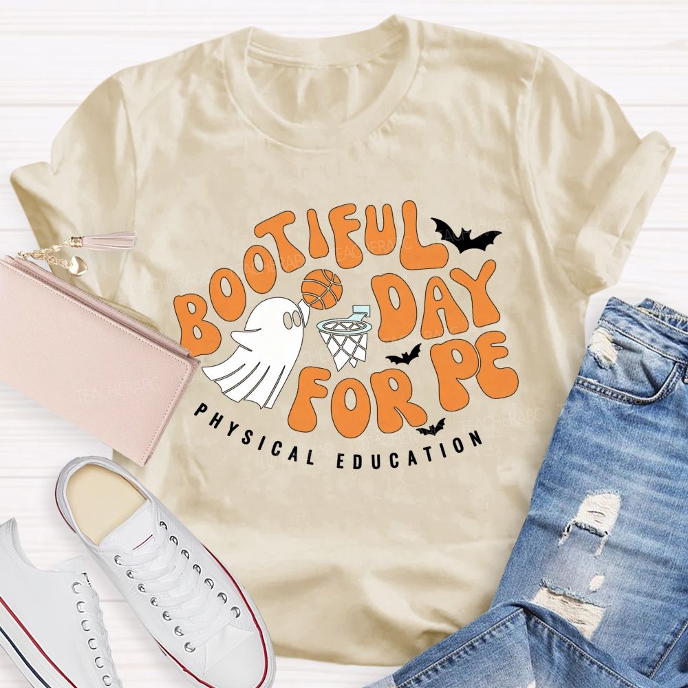 Bootiful Day For Pe Ghost Playing Basketball Halloween Pe Teacher T-shirt