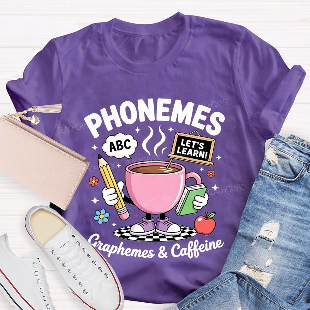 Phonemes Graphemes And Caffeine Phonics Teacher T-shirt