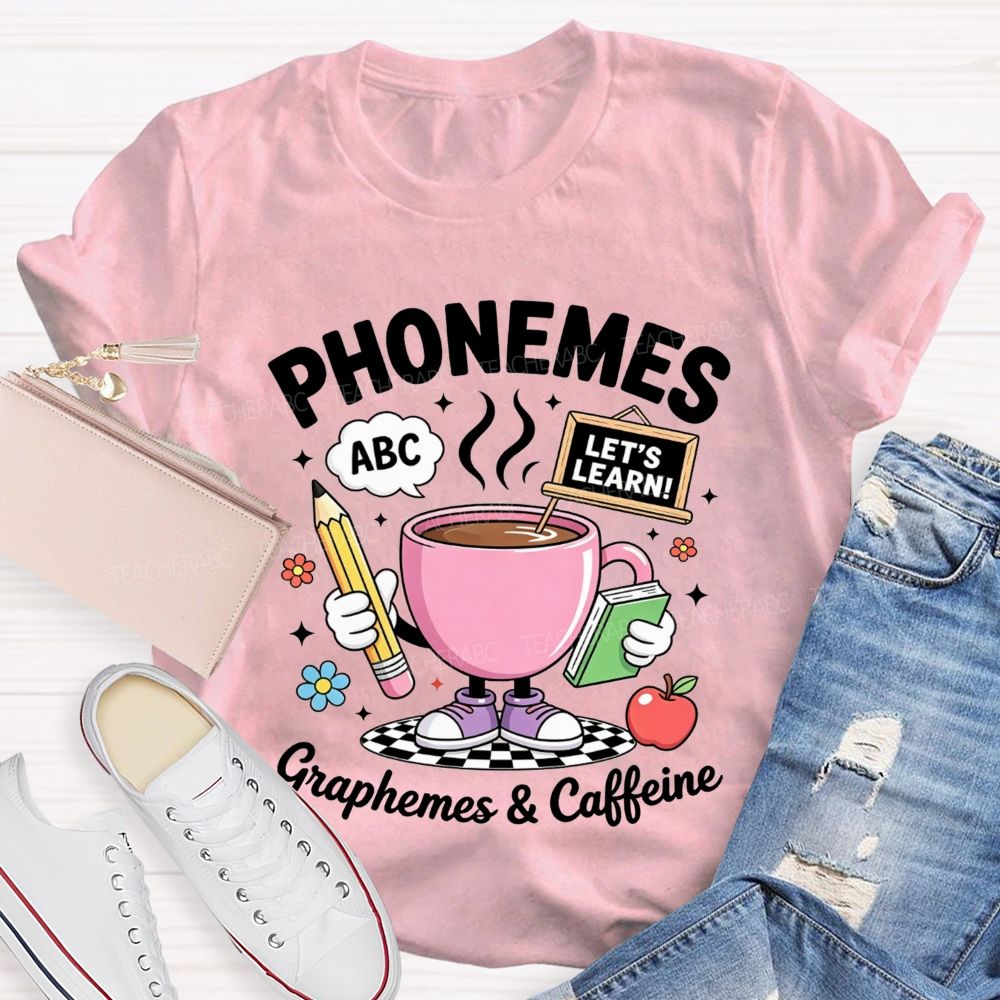 Phonemes Graphemes And Caffeine Phonics Teacher T-shirt