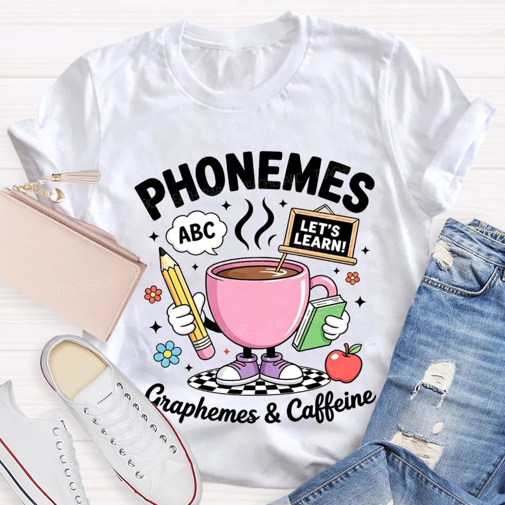 Phonemes Graphemes And Caffeine Phonics Teacher T-shirt