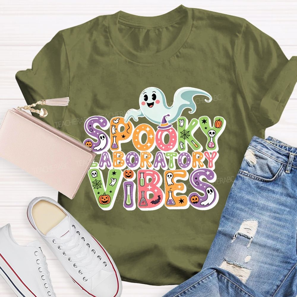 Spooky Laboratory Vibes Ghost Science Halloween Teacher T-shirt