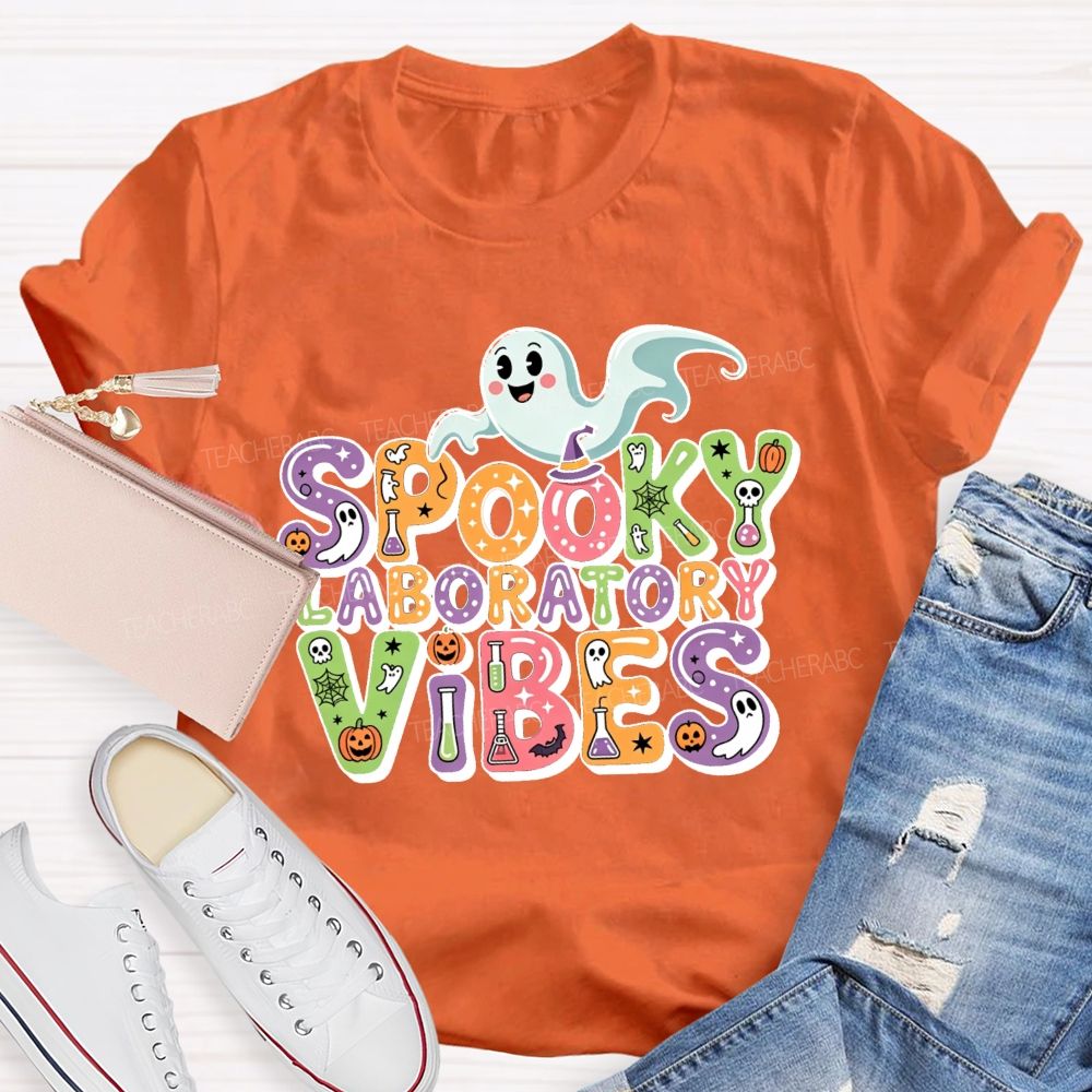 Spooky Laboratory Vibes Ghost Science Halloween Teacher T-shirt