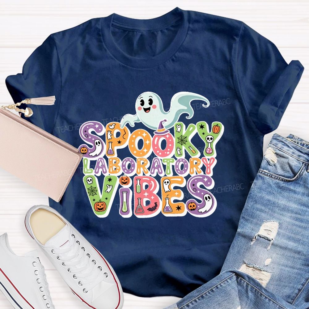 Spooky Laboratory Vibes Ghost Science Halloween Teacher T-shirt