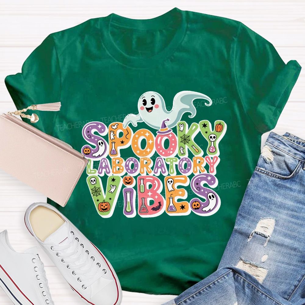 Spooky Laboratory Vibes Ghost Science Halloween Teacher T-shirt