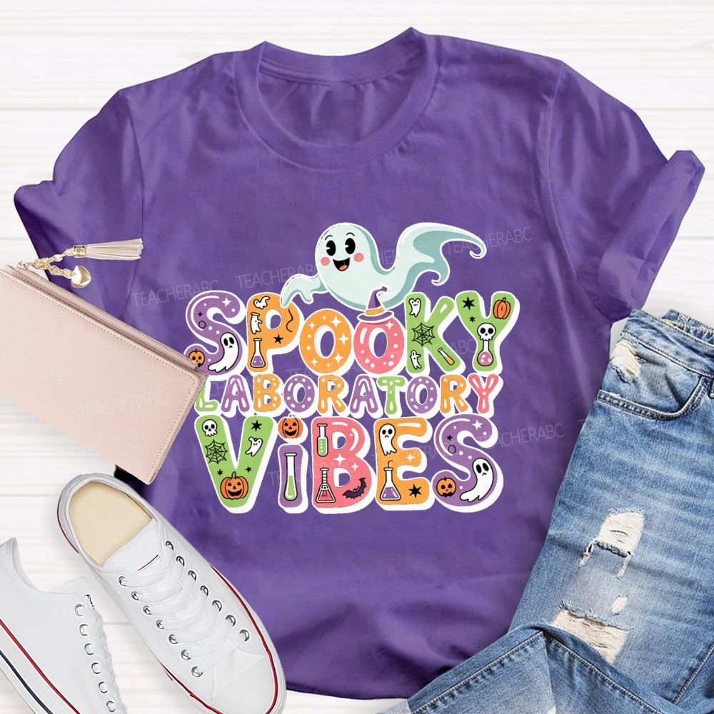 Spooky Laboratory Vibes Ghost Science Halloween Teacher T-shirt