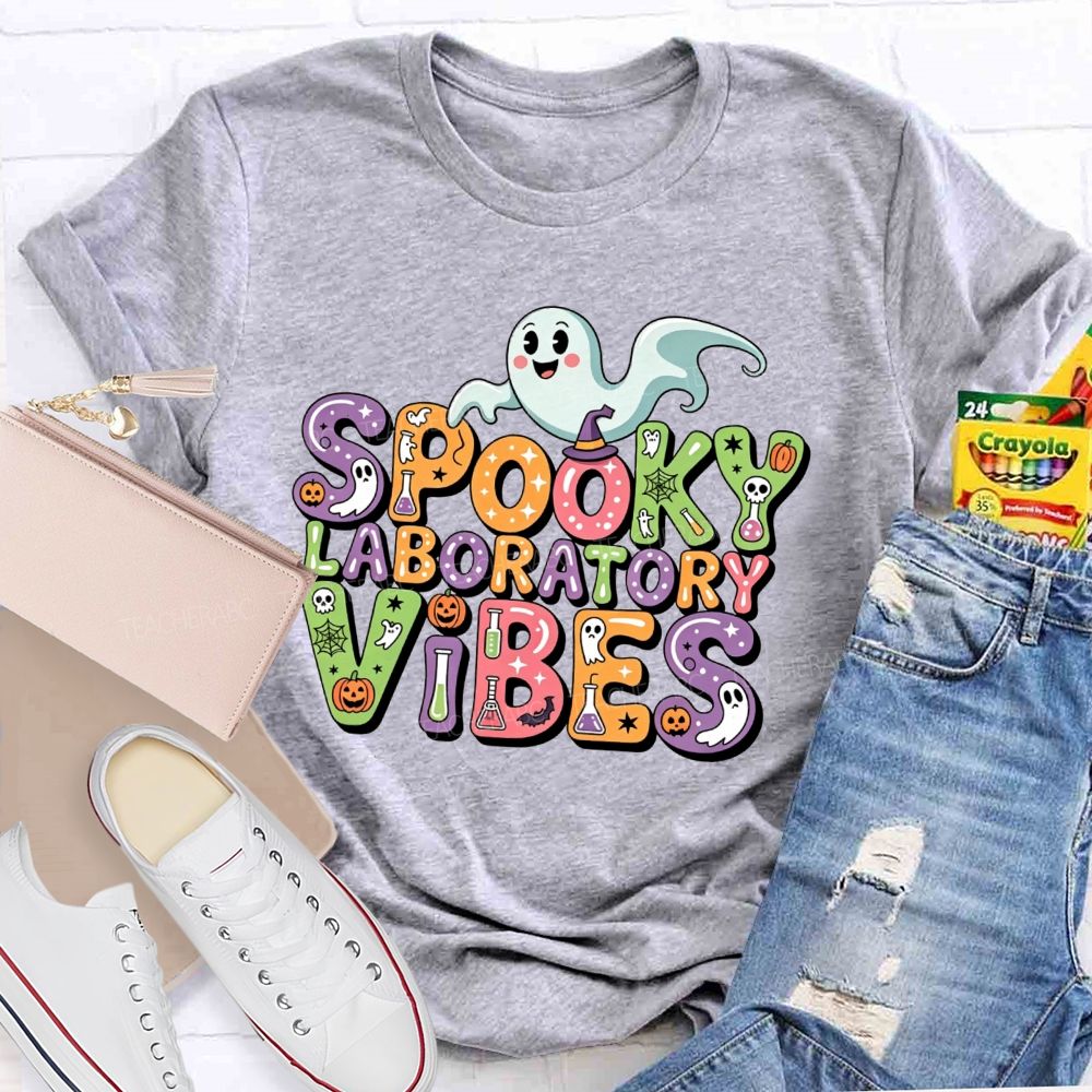 Spooky Laboratory Vibes Ghost Science Halloween Teacher T-shirt