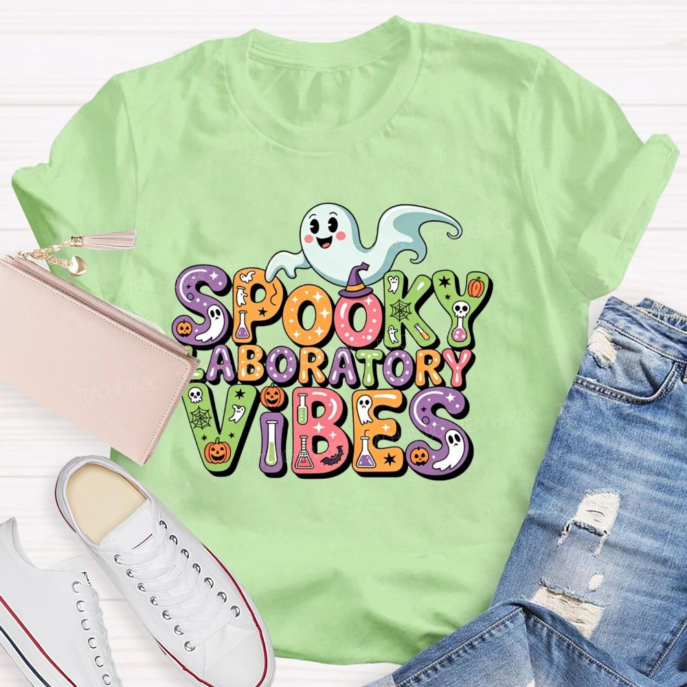 Spooky Laboratory Vibes Ghost Science Halloween Teacher T-shirt