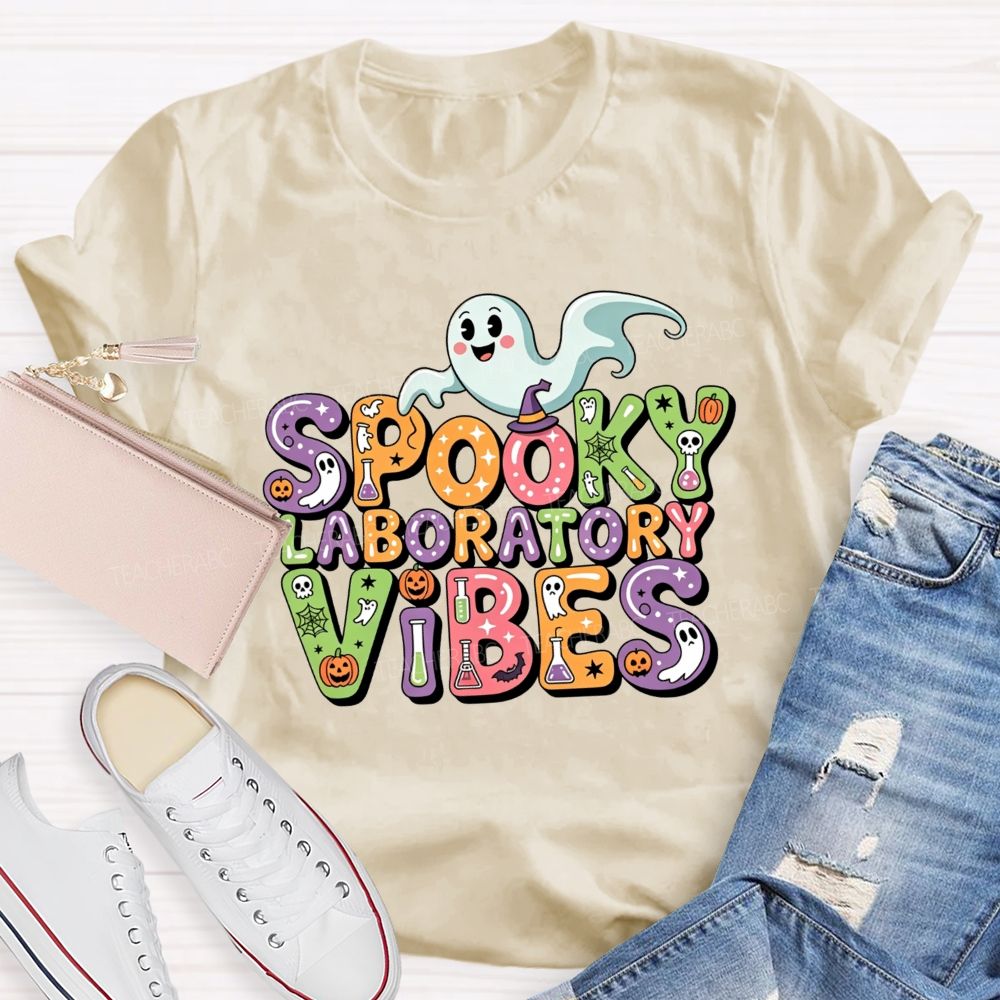 Spooky Laboratory Vibes Ghost Science Halloween Teacher T-shirt