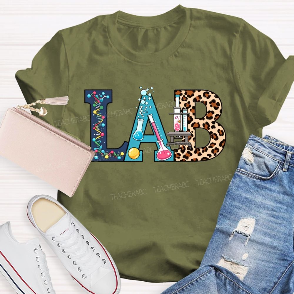 Colorful Lab Letter Leopard Print Lab Science Teacher T-shirt