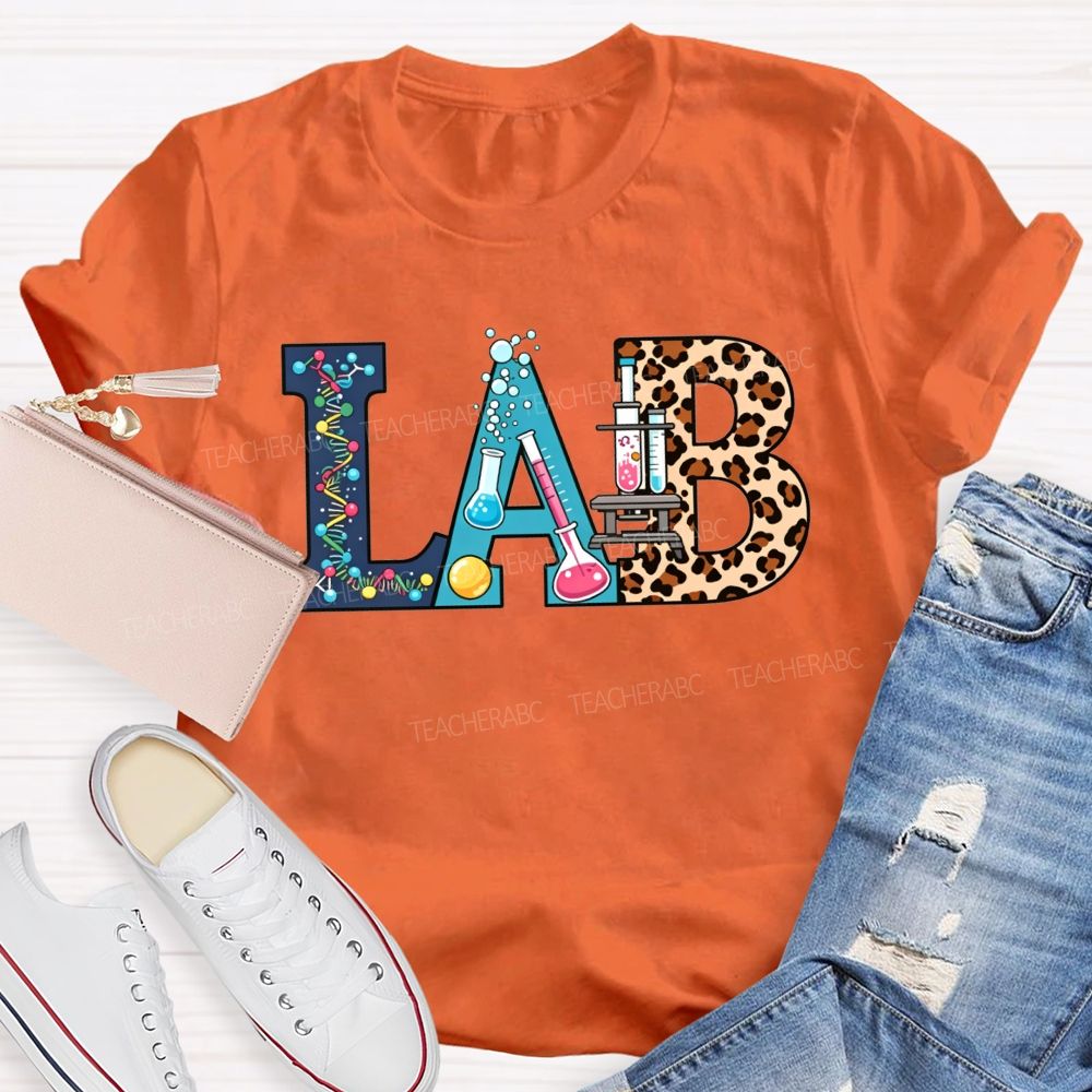 Colorful Lab Letter Leopard Print Lab Science Teacher T-shirt