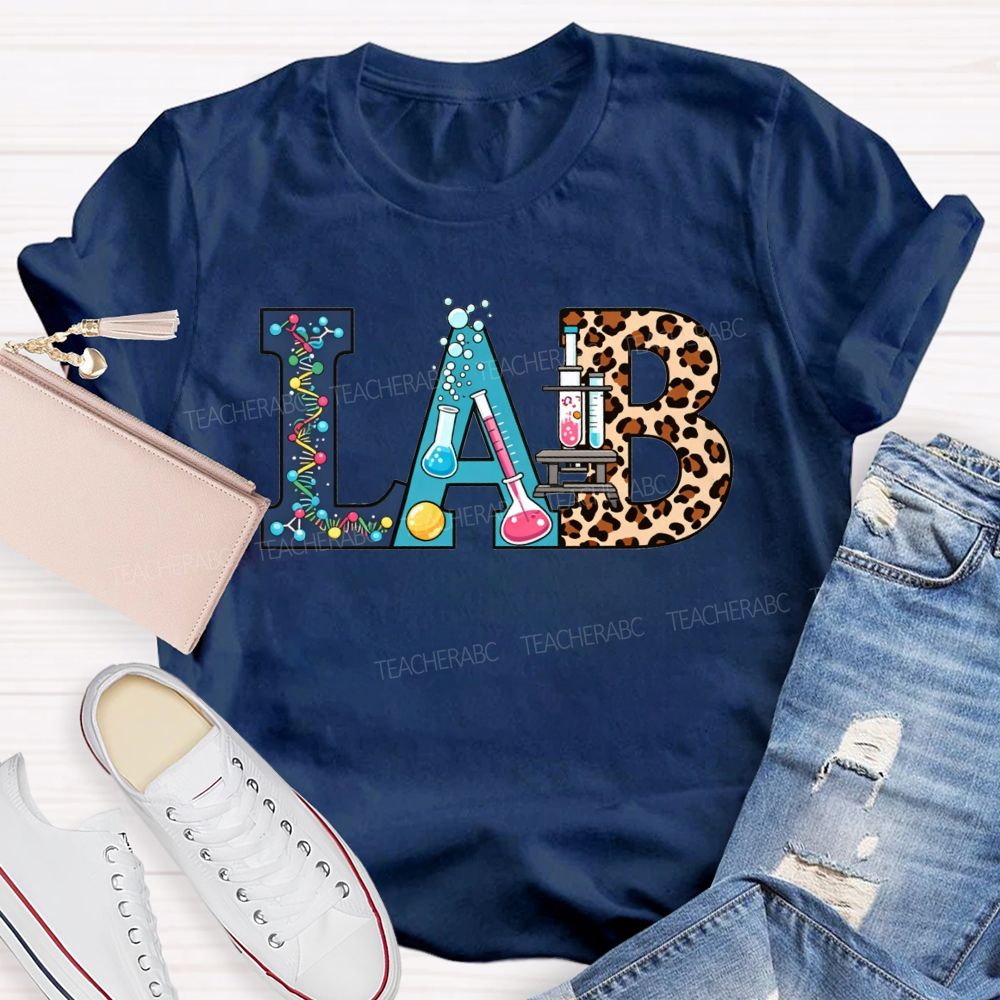 Colorful Lab Letter Leopard Print Lab Science Teacher T-shirt