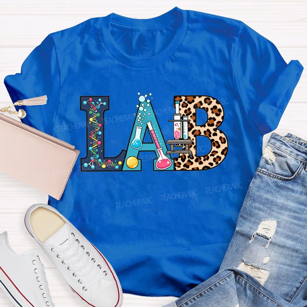 Colorful Lab Letter Leopard Print Lab Science Teacher T-shirt