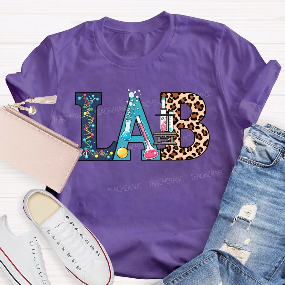 Colorful Lab Letter Leopard Print Lab Science Teacher T-shirt