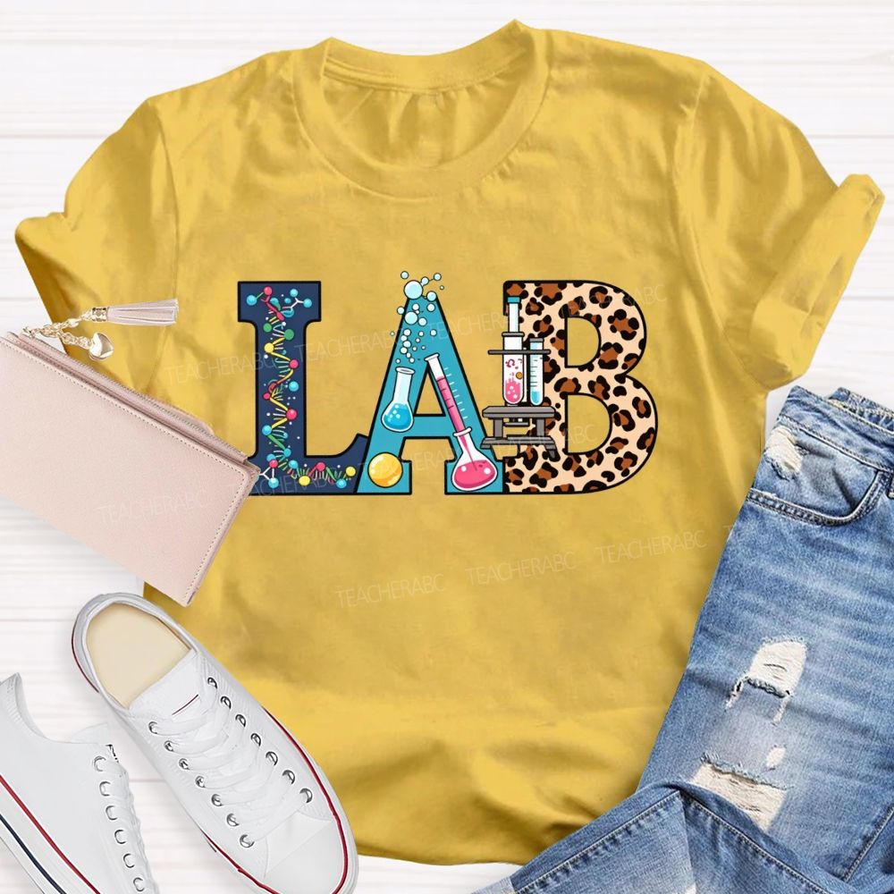 Colorful Lab Letter Leopard Print Lab Science Teacher T-shirt