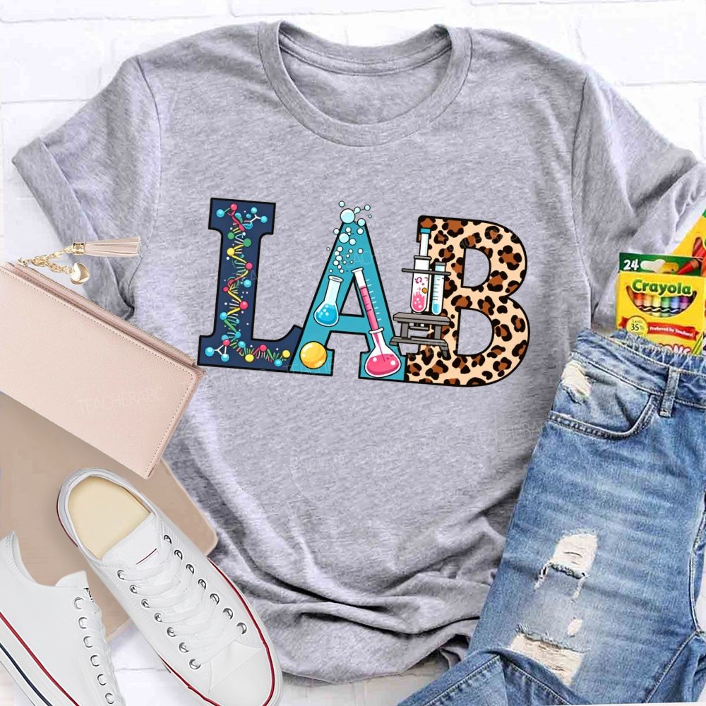 Colorful Lab Letter Leopard Print Lab Science Teacher T-shirt