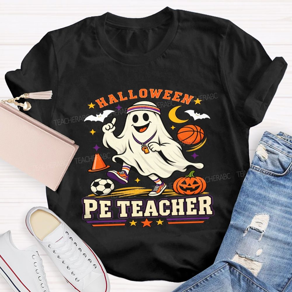 Halloween Pe Teacher Ghost Sports Basketball Teacher T-shirt