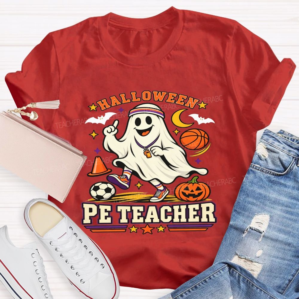 Halloween Pe Teacher Ghost Sports Basketball Teacher T-shirt
