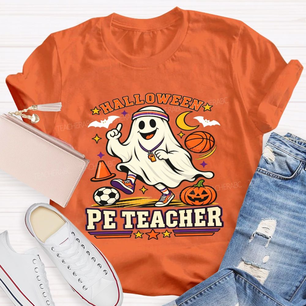 Halloween Pe Teacher Ghost Sports Basketball Teacher T-shirt