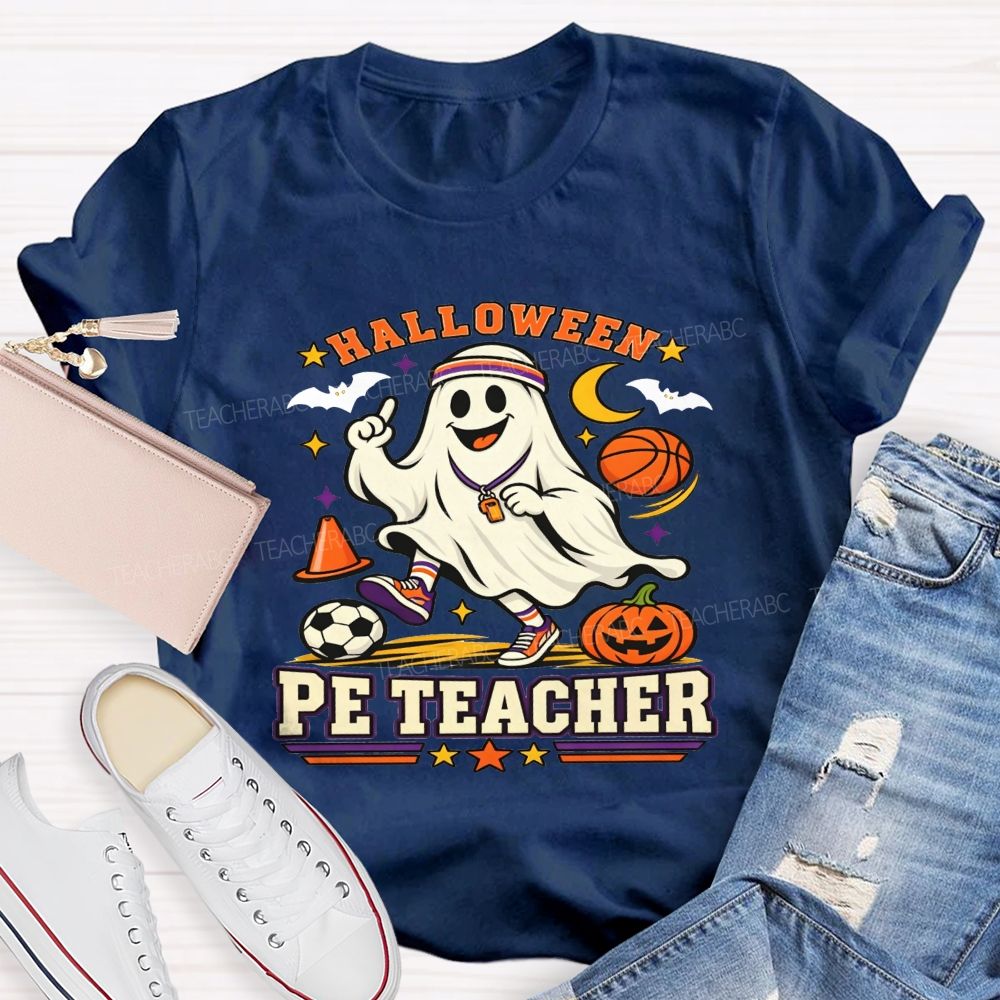 Halloween Pe Teacher Ghost Sports Basketball Teacher T-shirt