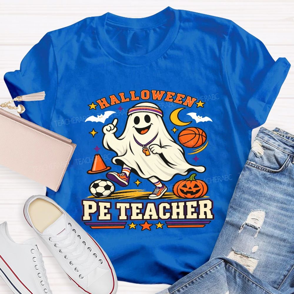Halloween Pe Teacher Ghost Sports Basketball Teacher T-shirt