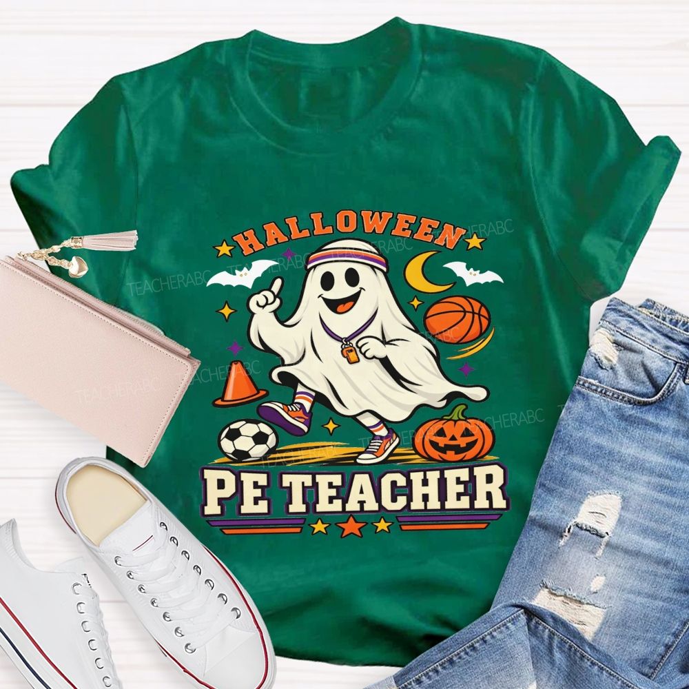 Halloween Pe Teacher Ghost Sports Basketball Teacher T-shirt