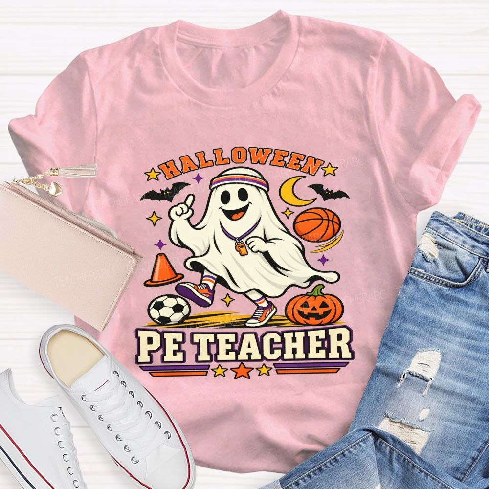 Halloween Pe Teacher Ghost Sports Basketball Teacher T-shirt
