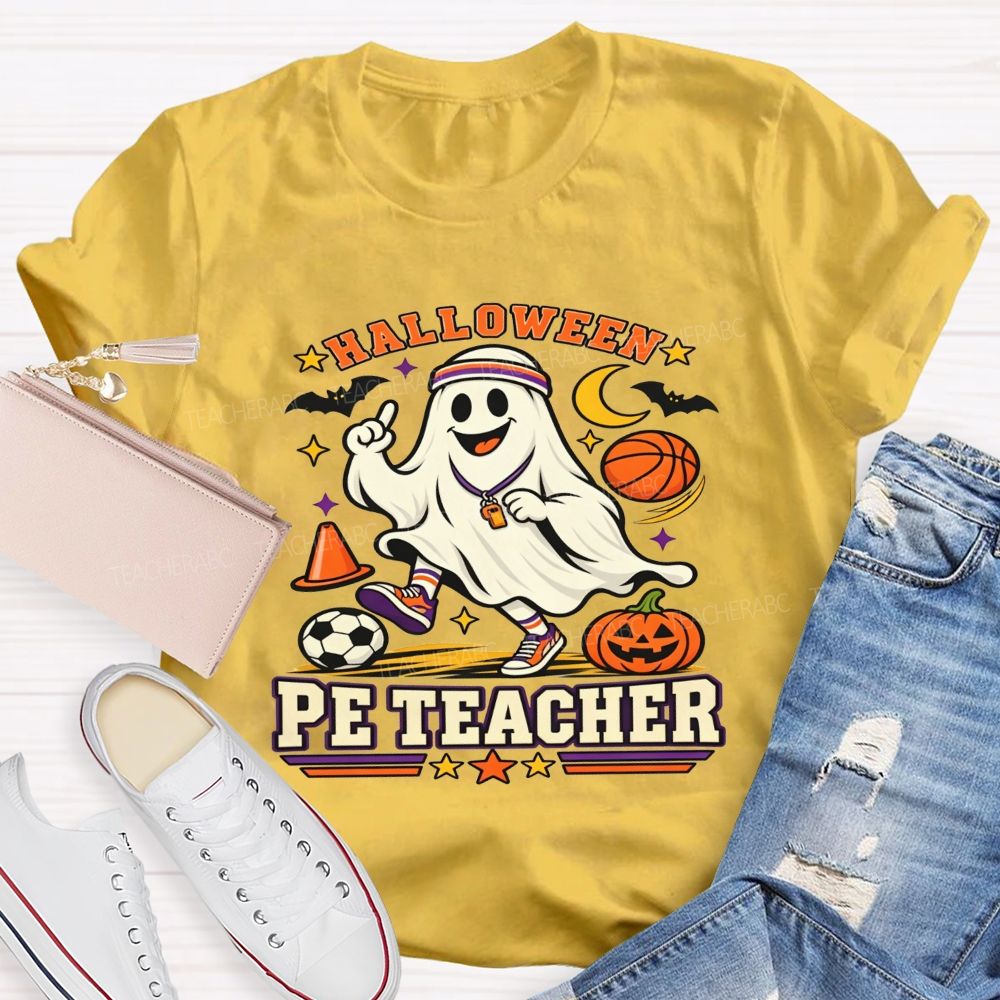 Halloween Pe Teacher Ghost Sports Basketball Teacher T-shirt