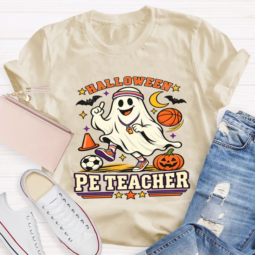 Halloween Pe Teacher Ghost Sports Basketball Teacher T-shirt
